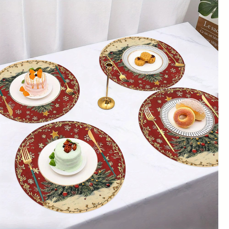 VIKAMA 4-teiliges Weihnachtsbaum-Tischset mit bunten Lichtern zur Tischdekoration für dein Zuhause und Weihnachtsfeiern - Bild 3