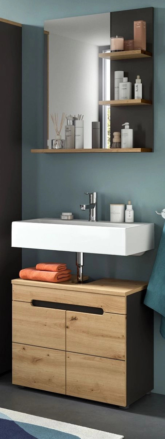 Inn.Furn Badmöbel Set Cooper 2-teilig in Eiche und Grau, Waschbeckenunterschrank und Spiegelschrank, Breite: 63 cm - Bild 1