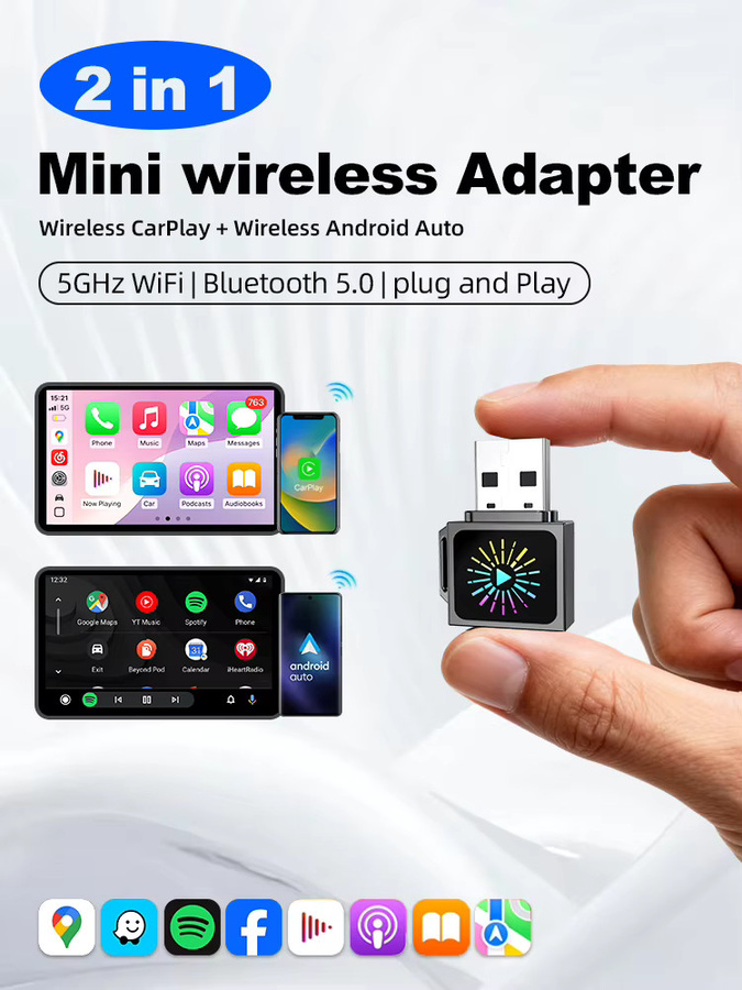 Grandnavi 2in1 Smart Mini Box Drahtloser CarPlay und Android Auto USB-C Adapter Dongle in Silber für VW Toyota Nissan Honda Ford Benz KIA MG - Bild 7