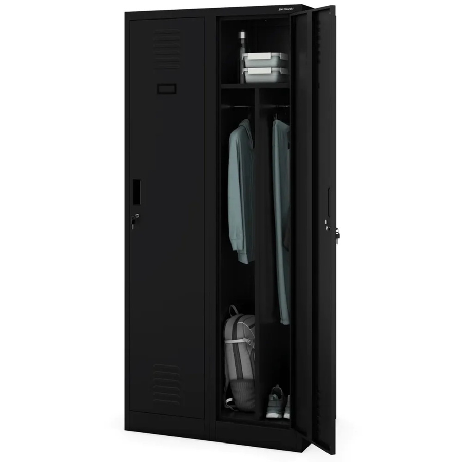 DELUKE Umkleideschrank Spind mit 2 Abteilen in Schwarz, pulverbeschichtet aus Stahl, H: 180 cm, B: 80 cm, T: 50 cm - Bild 2