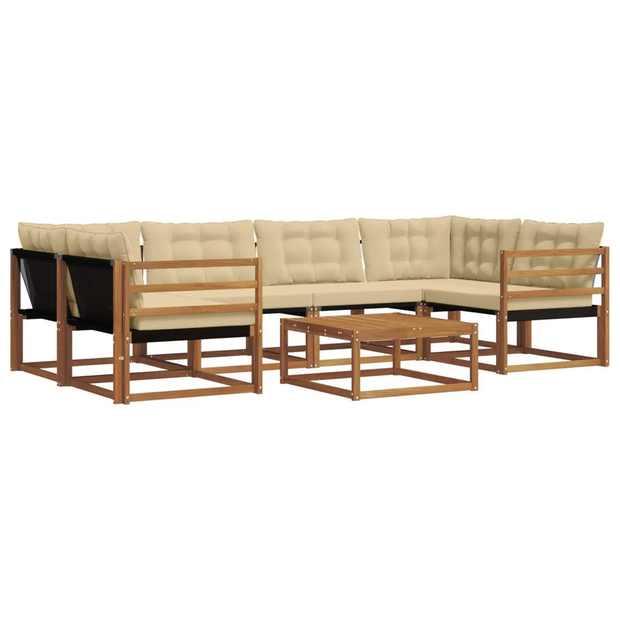 vidaXL Outdoor-Sofagarnitur 7-teilig aus Akazienholz mit Textilene und Kissen in Natur und Beige - Bild 2