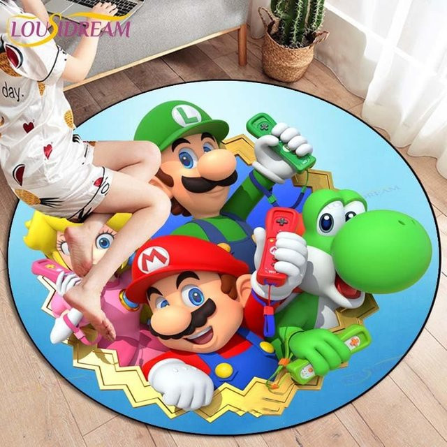 Runder Teppich mit Mario Bros Motiv von YunhengTechnology, weicher Flanell Bodenläufer für Kinderzimmer, Wohnzimmer oder Küche, Durchmesser: 80 cm - Bild 1
