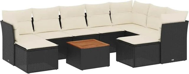 vidaXL 10-tlg. Garten-Sofagarnitur aus Polyrattan in Schwarz mit Kissen und L-Form - Bild 1