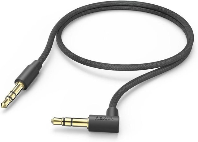 Hama Aux-Kabel mit 3,5 mm Klinkenstecker und 90 Grad Winkelstecker in Schwarz, Länge: 0,5 m - Bild 1