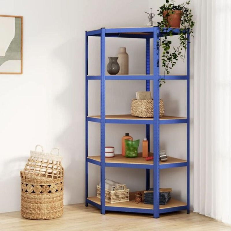 Eckregal vidaxl mit 5 Böden in Blau aus Stahl und Holzwerkstoff im Industrial Design, H: 180 cm, B: 75 cm, T: 175 cm - Bild 1
