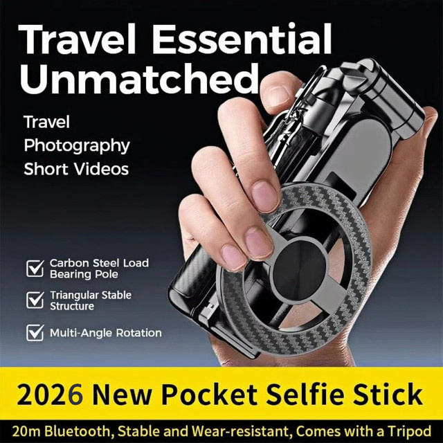 EOENKK 4-in-1 Multifunktionaler Magnetischer Mini-Selfie-Stick mit 360 Grad Rotation und Bluetooth Fernbedienung in Schwarz - Bild 1