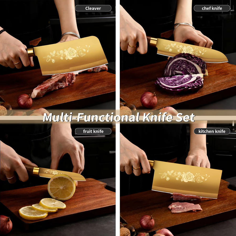 PLYS Chefmesser aus Titan in Gold mit Holzgriff - Bild 5