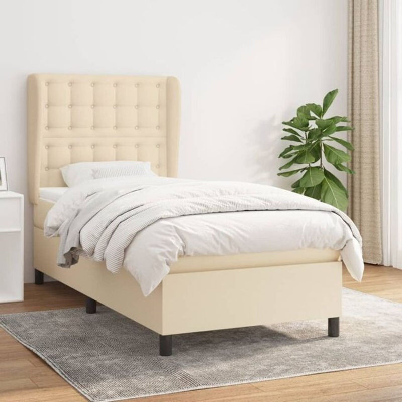 vidaxl Boxspringbett mit Matratze aus Stoff in Creme und Beige, B/T/H: 100 x 200 x 118 cm - Bild 1