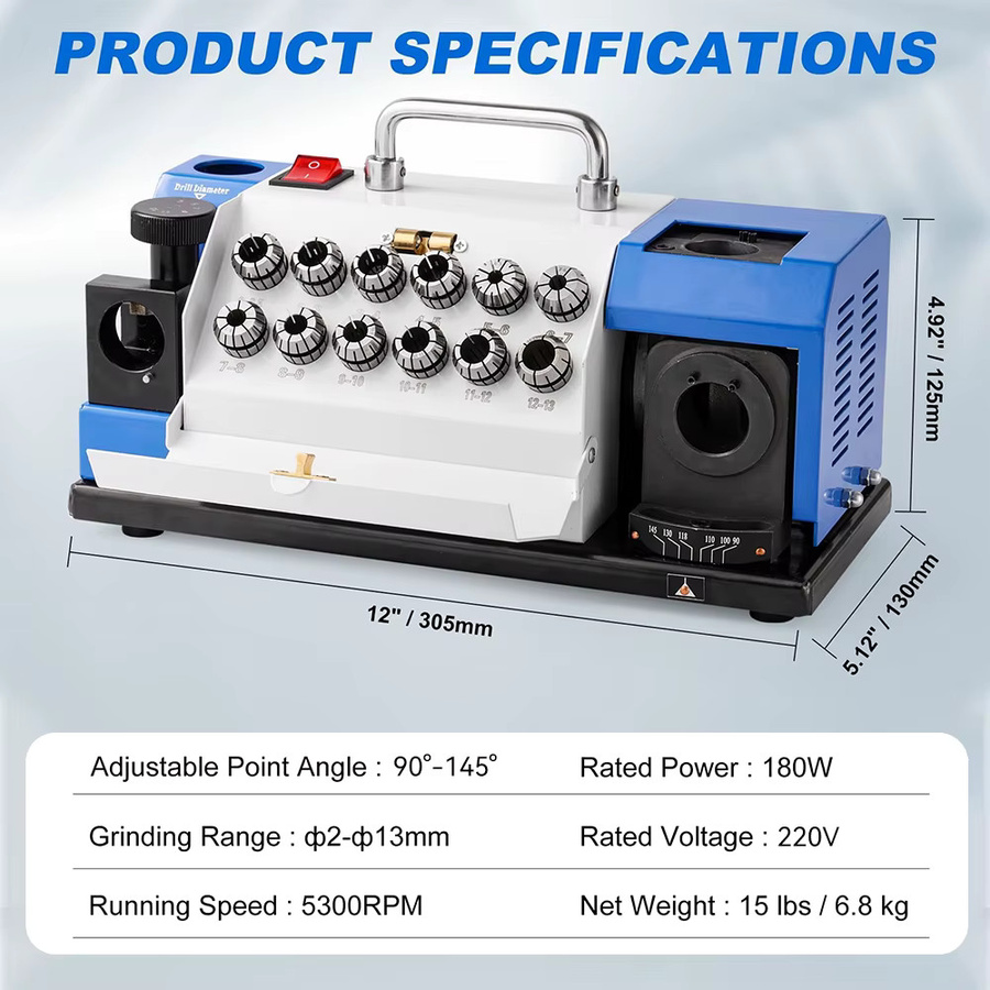 Podofo Hochpräzisions-Spiralbohrer-Schleifmaschine 220V mit automatischem Messerschleifer und Bohrerschärfer für 90-145 Grad - Bild 6