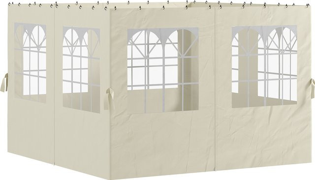 Outsunny 4er Set Seitenwände für 3 x 3 m Pavillon mit 8 Fenstern und Klettverschluss, wasserdicht und winterfest, Cremeweiß, B/H: 302 x 205 cm - Bild 1