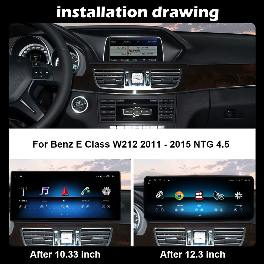KJ-NAVI Android 14 Autoradio für Mercedes Benz E-Klasse W212 2009–2015 mit Carplay, DSP Stereo, Touchscreen, WiFi, Bluetooth und 4G in Schwarz - Bild 2
