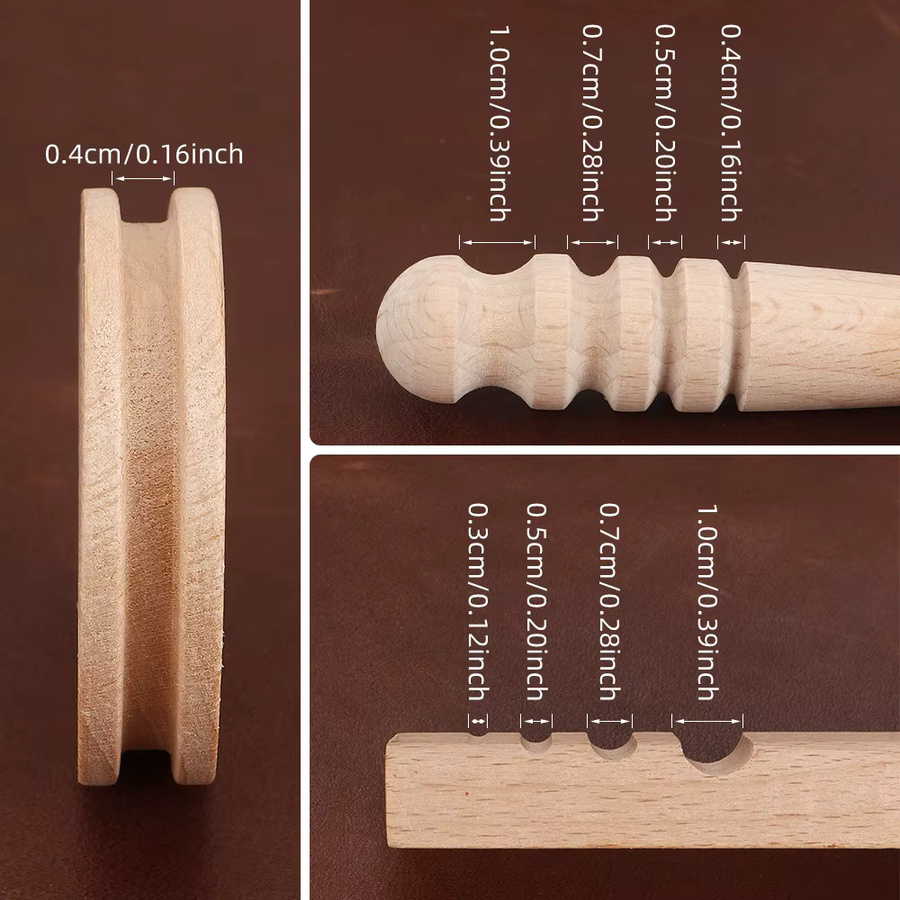 QJH 3-teiliges Holz-Leder-Kantenpolierer-Set aus Holz für Lederarbeiten - Bild 4