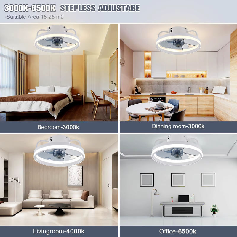 Iralan Deckenventilator mit Licht und Fernbedienung, 6 Geschwindigkeiten, reversibel, Low Profile Deckenventilator für Schlafzimmer, Weiß/Schwarz, Durchmesser: 48,26 cm - Bild 2