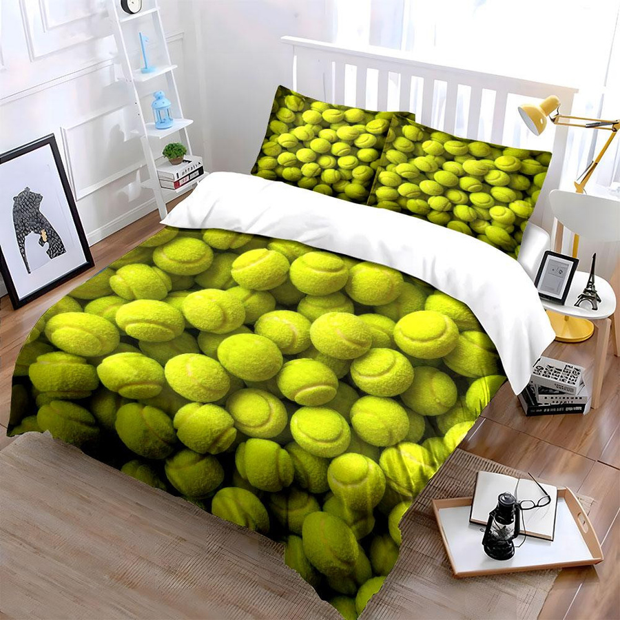 3-teiliges Bettwäsche-Set mit Tennisball-Motiv in Gelb, Microfaser, B/T: 135 x 200 cm - Bild 3