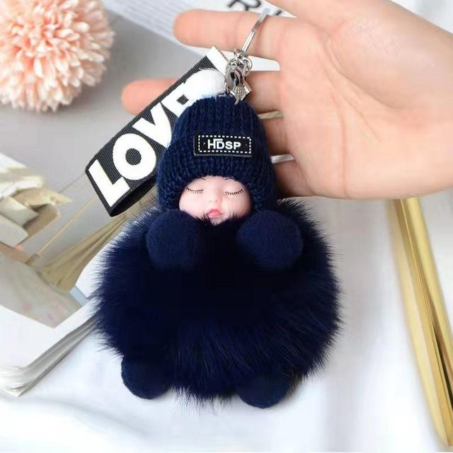 Anhänger Plüsch Puppe, 9 cm, navy blau, Damen - Bild 1