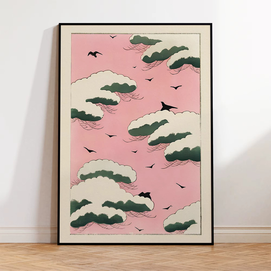 Moderner Leinwanddruck Rosa Himmel von Watanabe Seitei als Wandkunst in Rosa - Bild 2