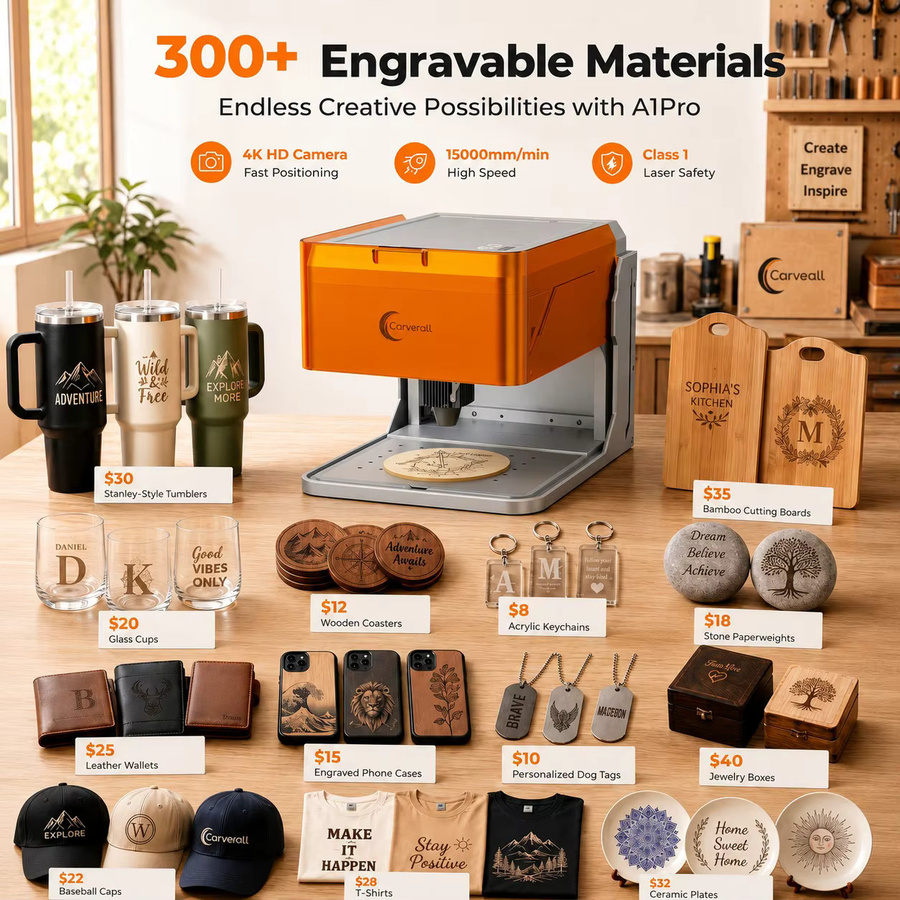 Carverall A1PRO 5W Class 1 geschlossener Desktop-Lasergravierer mit HD-Kamera und CutLabX App-Steuerung, tragbare Maschine für Holz und Leder, Arbeitsbereich: 100 x 100 mm - Bild 6