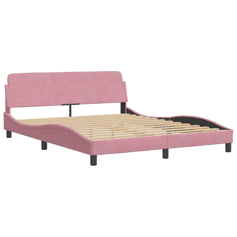 Vidaxl Polsterbett mit Kopfteil aus Samt in Rosa, B/T/H: 160 x 200 cm - Bild 2