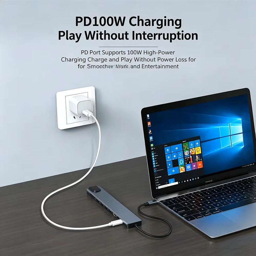 KEBIDUMEI 10-in-1 USB-C Dockingstation in Grau mit 4K HDMI, Ethernet, PD 100W, 4 USB-Anschlüssen sowie SD und TF Kartenleser für Laptop und MacBook Pro Air - Bild 2
