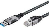 goobay LAN-Adapter Cat6 Ethernet-Kabel mit USB-A 3.2 Gen1 auf RJ-45 Stecker, Schwarz/Silber, 10 m - Bild 1