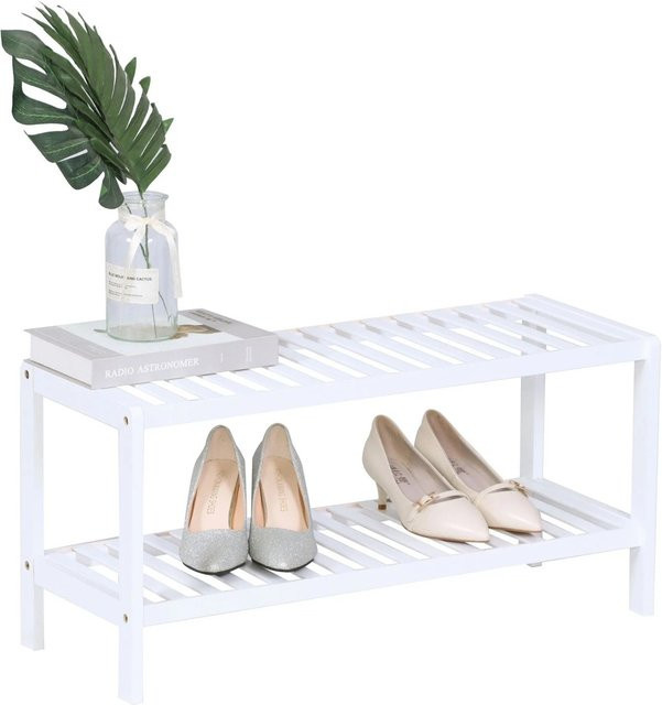Relaxdays Schuhregal aus Bambus in Weiß, platzsparend für Flur und Diele, B/T/H: 70 x 33,5 x 24,5 cm - Bild 1