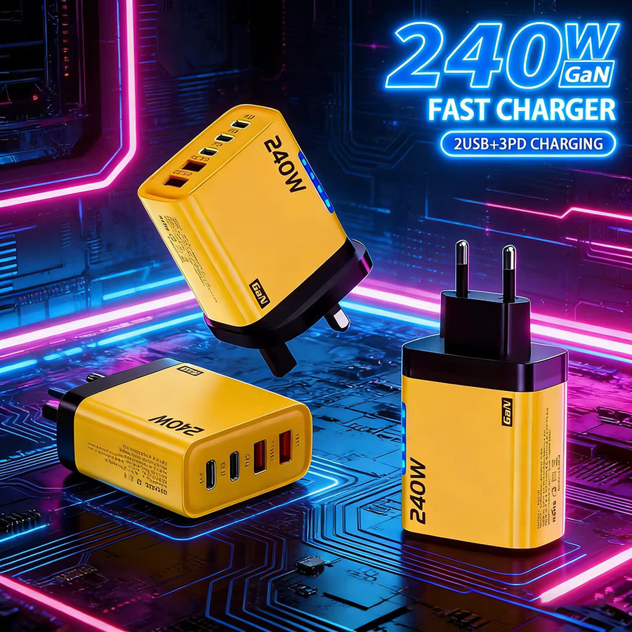 OBHO 240W GaN-Ladegerät mit Status-LED, 3 USB-C PD-Anschlüssen und 2 USB-A QC3.0 Anschlüssen - Bild 3