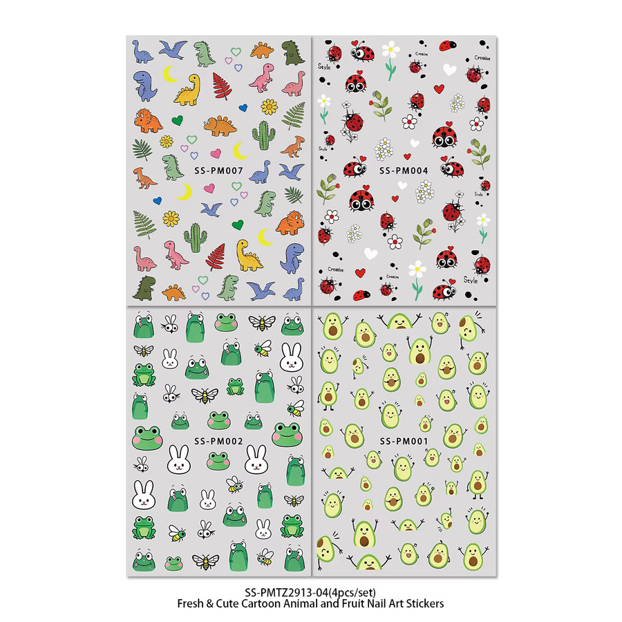 QIANJIKU Nagelsticker, Dinosaurier, Marienkäfer, Frosch, Avocado, Kawaii Designs - Bild 1