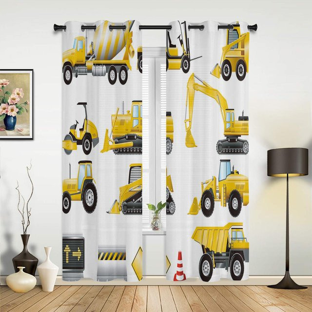 Vorhang mit Cartoon-Feuerwehrauto-Muster von Household supplies MH in Rot und Multicolour für Kinderzimmer, Wohnzimmer oder Küche, Breite: 135 cm, Höhe: 60 cm - Bild 1