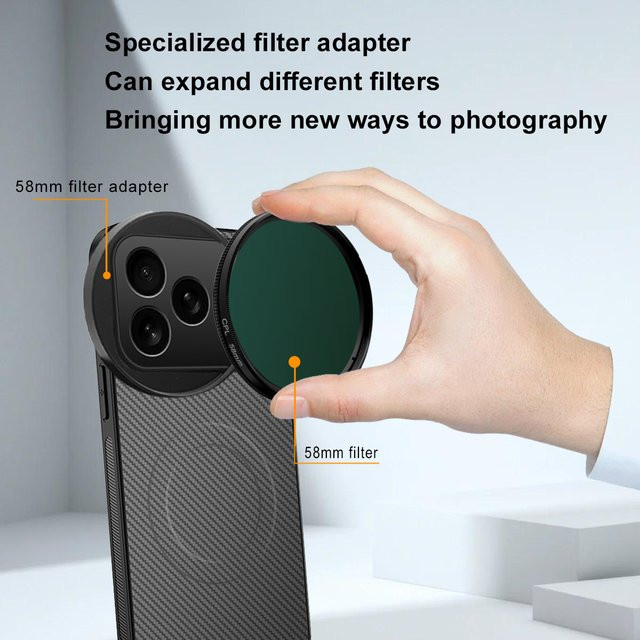 OBKEY 4-in-1 Filterset mit 58 mm Objektivfiltern CPL ND UV Star und magnetischer kabelloser Lade-Telefonhülle für iPhone 17 Pro und iPhone 17 Pro Max in Schwarz oder Grau - Bild 1