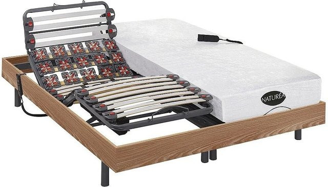 Damysos Bett mit elektrischem Lattenrost aus Massivholz in Naturfarben Hell, B/T/H: 80 x 200 x 71 cm - Bild 1
