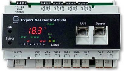 GUDE 2304-1 Remote I/O Modul mit 8xIn, 8xOut und 1xSensorport, Schwarz, Hutschiene (DIN Rail) - Bild 1