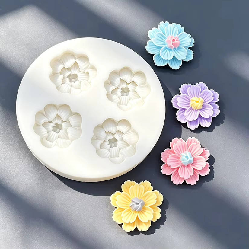 HANDLIFE Silikon Backform Gänseblümchen für Sugarcraft und Fondant, Pink und Weiß, Durchmesser: 6,5 cm - Bild 1