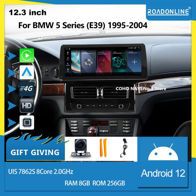 Roadonline Android 12 Multimedia-Player für BMW 5er Serie E39 (1995-2004), Octa Core, 8+256G, Schwarz - Bild 1