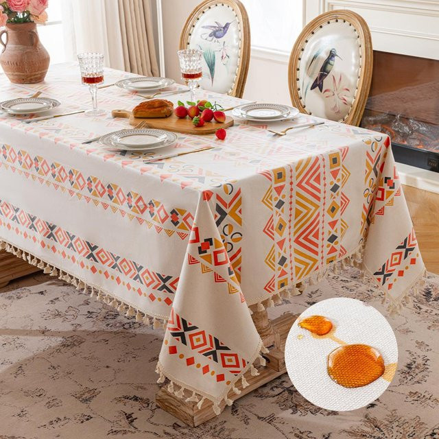 JMG Household Supplies Tischdecke im Bohemian Stil mit unregelmäßigem Muster und Quasten, Mehrfarbig, B/B: 90 x 90 cm - Bild 1