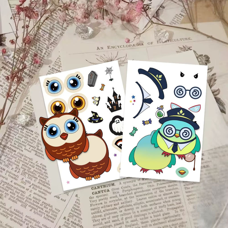 8er Set Eule Collage Aufkleber aus Papier, wasserfeste DIY Sticker für Kinder in Mehrfarbig - Bild 5