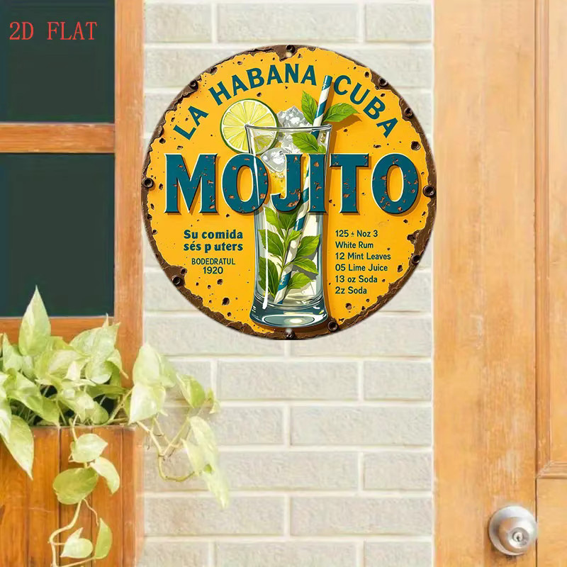 CIFBUY Vintage Mojito Cocktail Rezept Schild Wanddekoration mit Limetten-Minz-Rum-Motiv in Multicolor, B/H: 20 x 20 cm - Bild 5