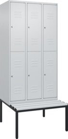 C+P Doppelstock-Spind Classic PLUS Sitzbank mit 3 Abteilen, Kunststoff-Sitzfläche, Farbe: Grau/Schwarz, B/T/H: 212 x 90 x 81,5 cm - Bild 1