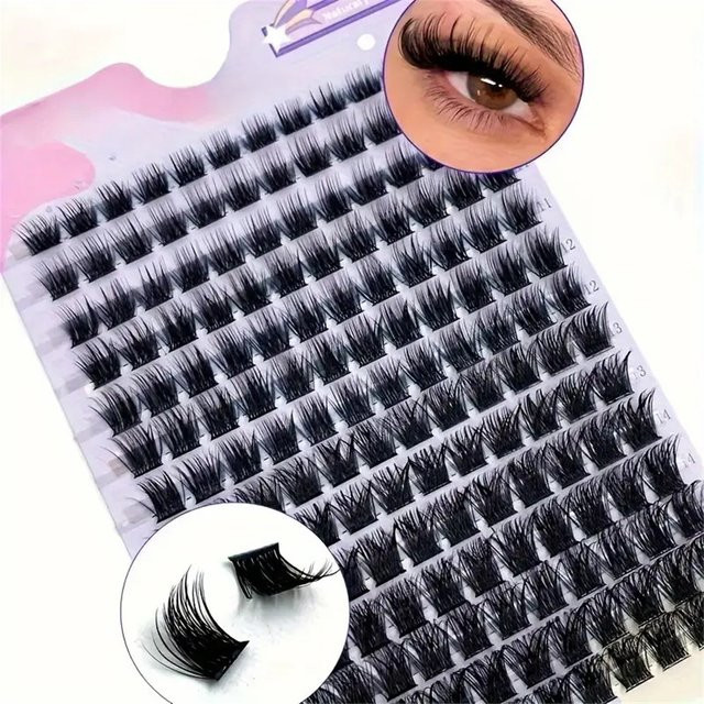 LIMEIKAI DIY Cluster-Wimpern, 14 Reihen Nerzimitat, D-Curl, 9-16mm, Natürlich - Bild 1