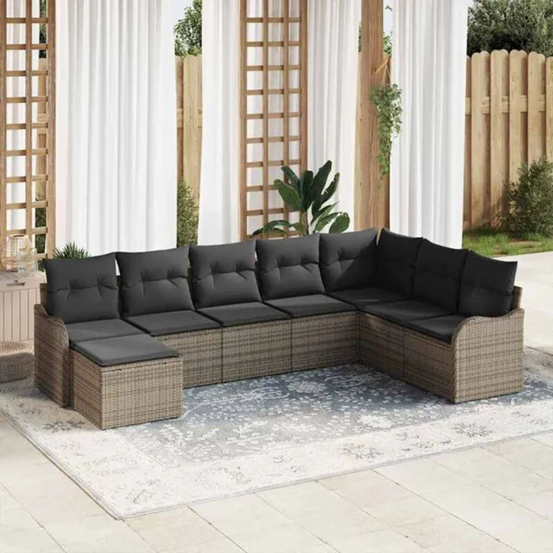 vidaxl Garten-Sofa-Set aus Poly-Rattan mit 8 Kissen in Grau - Bild 1