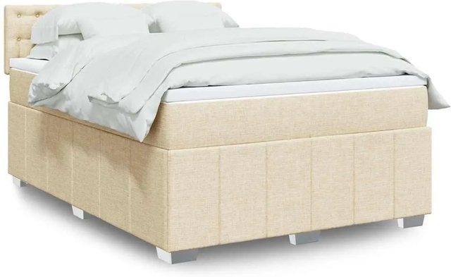 vidaXL Boxspringbett mit Matratze in Beige, Hybrid-Konstruktion mit Taschenfederkern, USB-Ladeport und Unterbettbeleuchtung, B/T: 140 x 190 cm - Bild 1
