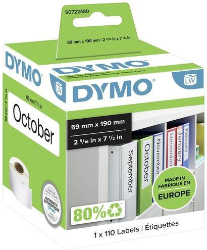 DYMO Ordner-Etiketten LabelWriter Papier Weiß, 110 Stück, B: 5,9 cm x T: 19 cm - Bild 1