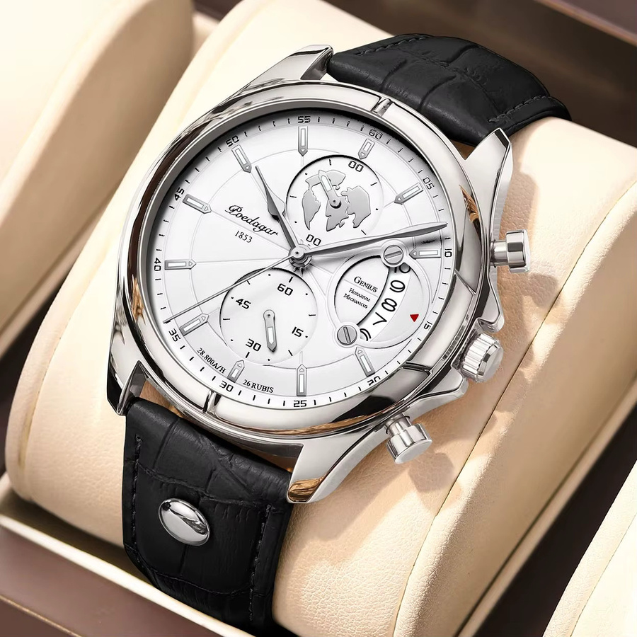 POEDAGAR Armbanduhr Chronograph, Quarz, Leder, Herren - Bild 2