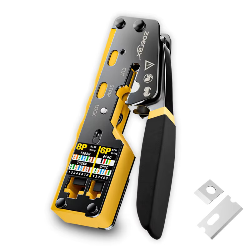 ZOERAX RJ45 CAT6 Crimper Tool Netzwerkkabel Crimpwerkzeug für Cat6 Cat5 Cat5e Pass Through Connectors in Grün mit Ersatzklinge - Bild 7