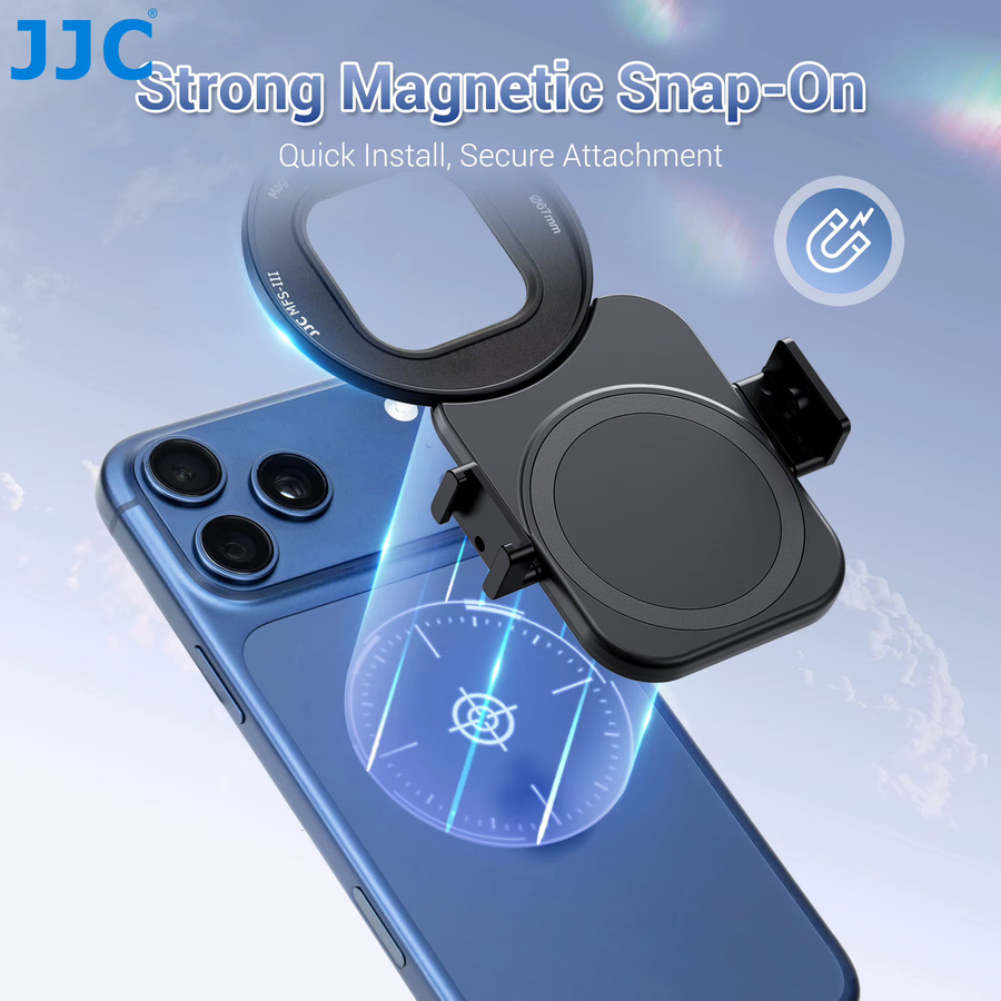 JJC Magnetischer Telefonfilter-Adapter für iPhone 17 Pro Max, 16, 15 und 14 Serie in Schwarz mit 1/4 Zoll Kaltzuh für Mikrofonstativ - Bild 3