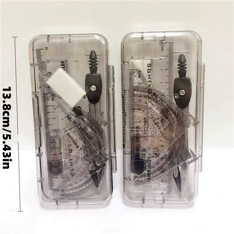7-teiliges Schreibwaren-Set mit Zirkel und Lineal für Schule und Büro, 2 Sets inklusive Radiergummi - Bild 2