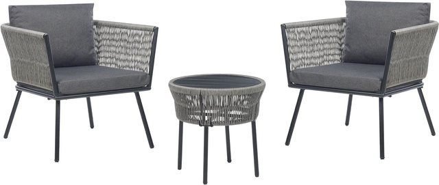 Beliani Bistro Set GARGANO in Hellgrau mit Rattan-Optik für Garten und Terrasse, B/T/H: 70 x 68 x 72 cm - Bild 1