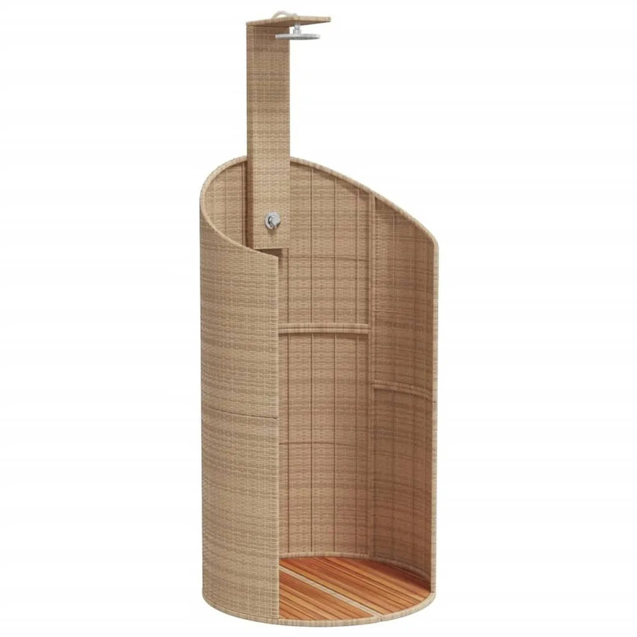 vidaXL Gartendusche aus Polyrattan und Akazienholz in Beige, B/T/H: 100 x 100 x 241,5 cm - Bild 2