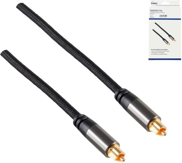 DINIC HQ Toslink Optisches Kabel mit Textilgewebe, schwarz, Toslink auf Toslink, Länge: 2,5 m - Bild 1