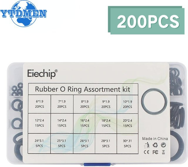 YTDMEN 200er Set O-Ringe aus Nitril und Silikon in Schwarz für DIY-Elektronikreparaturen und Abdichtungen - Bild 1