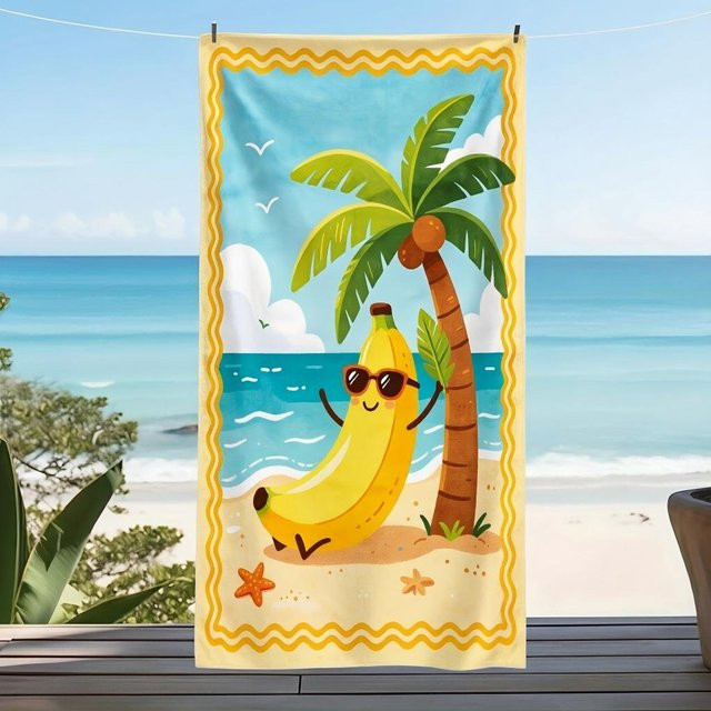 JMG Household Supplies Strandtuch mit Bananen-Kokospalmen-Druck, schnelltrocknend, Multicolour, B: 80 cm, L: 160 cm - Bild 1